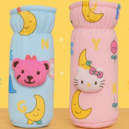 KIDS BASIC Soft & Durable Baby Feeding Bottle Cover Stretchable Soft Velvet Plush Cartoon Prints, Suitable UPTO 250 ml - Pink & Blue (Pack of 2)-13