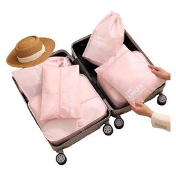House of Quirk Polyester 6Pcs Set Travel Organizer Packing Cubes Lightweight Travel Luggage Organizers With Laundry Bag - Light Pink-image-77