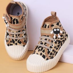 Cute Walk By Babyhug Casual Shoes with Velcro Closure Canvas & Animal Print - Peach-image-65
