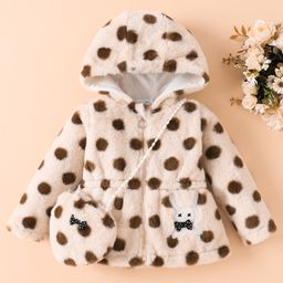 Mark & Mia Full Sleeves Fur Hooded Winter Jacket With Polka Dot Print & Fanny Pack - Beige-picture-22