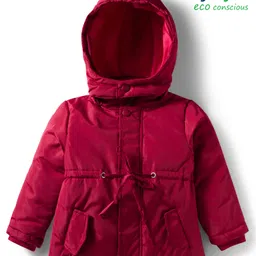 Babyoye Woven Full Sleeves Solid Hooded Padded Jacket With Detachable Hood - Maroon-picture-33