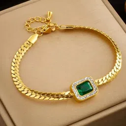 GOLDIWALA Stainless Steel Gold-Plated Artificial Stones Studded Link Bracelet-17
