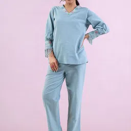 MISRI Embroidered V-Neck Pure Cotton Tunic With Trouser-image-42