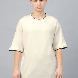 VEIRDO Men Solid Round Neck Cotton Oversized T-shirt-image-48