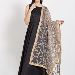 Dupatta Bazaar Grey & Gold-Toned Embroidered Dupatta-54