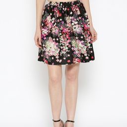 Sera Black & Off-White Floral Print Flared Skirt-image-57
