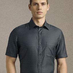 Louis Philippe Slim Fit Geometric Printed Half Sleeves Pure Cotton Formal Shirt-picture-20