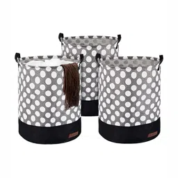 Aura 3Pcs Grey & White Dot-Printed Foldable Laundry Bag With Handle - 43 L-51