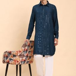 Pro-Ethic STYLE DEVELOPER Embroidered Sequinned Straight Kurta With Pyjamas image 4