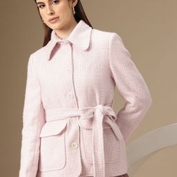 Chemistry Single-Breasted Self-Design Shimmer Blazer with Belt-image-77