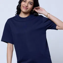 LoveDky Women Solid Round Neck Cotton T-shirt-picture-5