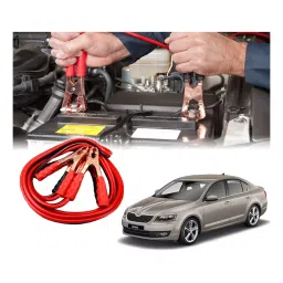 Auto Pearl 2.29 m (7.5 Ft) 500 A Heavy Duty Booster Anti Tangle Battery Jumper Cable for Skoda Octavia (Pack of 2)-98