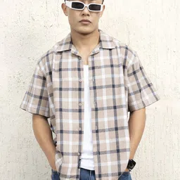 Hubberholme Men Standard Spread Collar Checked Cotton Oversized Casual Shirt-image-62
