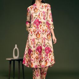 FASHOR Floral Printed Mandarin Collar Kurta & Trousers Co-Ords-picture-3