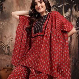 Sangria Floral Printed Pure Cotton Kurti with Palazzos-picture-33