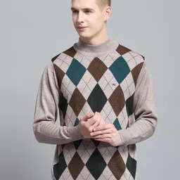 Monte Carlo Men Chevron Printed Woollen Pullover-image-4