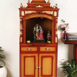DZYN Furnitures Brown Wood Suramya Floor Rested Pooja Mandap-28