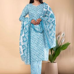 Readiprint Women Ethnic Motifs Printed Cotton Kurta with Trousers & Dupatta-image-7