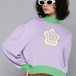 Levis Mock Collar Self Design Floral Drop-Shoulder Sleeves Pullover Sweaters-4
