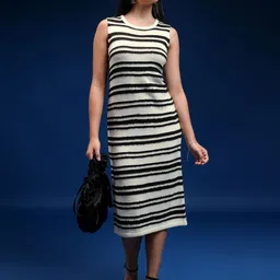 Tokyo Talkies Women Striped Round Neck Sleeveless Midi Sheath Dress-image-6