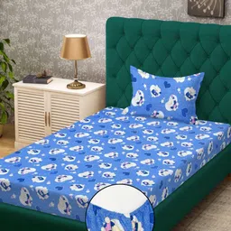 KLOTTHE Blue & White Printed Cotton 400TC Single Bedsheet With Pillow Cover 2.25m x 1.5m-image-90