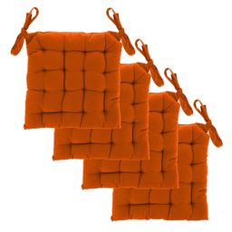 Angel Mommy Polycotton Decorative Damask Fabric Chairpad/Back Support/Seat Cushion with Ties and Handmade Quilting Set Of 4 16'x16' Inch Orange-10