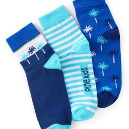 Pine Kids Nylon Spandex Ankle Length Socks Trees Print Pack of 3 -  Blue-image-24