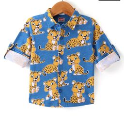 Babyhug Cotton Knit Full Sleeves Regular Collar Shirt with Cub Print - Navy Blue-image-54