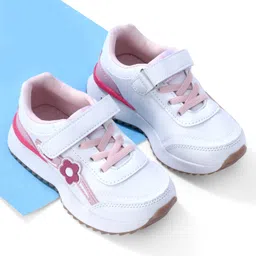 Cute Walk by Babyhug Sneaker with Velcro Closure Floral Applique - White & Pink-picture-21