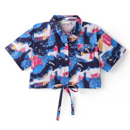 CrayonFlakes Half Sleeves Tie Dye Knotted Crop Top - Blue-image-24