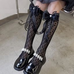 Flaunt Chic Bow & Lace  Detailed Summer Fishnet Socks  - Black-image-20