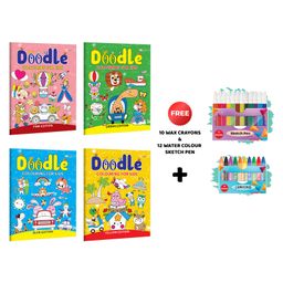 Doodle Colouring for kids - Blue, Pink, Yellow and Green Edition with 10 Wax Crayons & 12 Water Colour Sketch Pen : Colouring book for kids, Creative Coloring for Young Minds|Pack of 4 Colouring Books -English-25