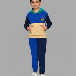 Mi Arcus 100% Cotton Full Sleeves Color Blocked Hooded Sweatshirt & Joggers Set - Blue-picture-38