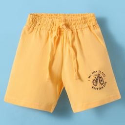 Olio Kids Cotton Knit Above Knee Length Shorts with Text Print - Yellow-image-23