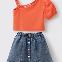 Mark & Mia Sleeveless Solid Color Top & Skirt Set - Orange-picture-0