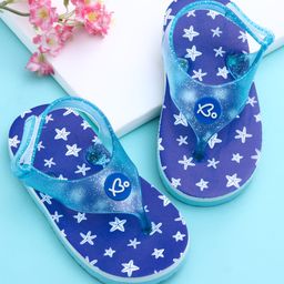 Babyoye Velcro Closure Flip Flops with Heart Applique & Star Print - Blue-image-19