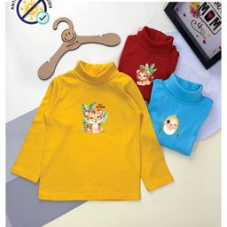 COCOON ORGANICS Cotton Rib Pack Of 3 Full Sleeves Animals Printed Anti Microbial Tees - Yellow Red & Sky Blue-image-22