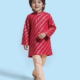 Babyhug Woven Full Sleeves Kurta Pyjama Set with Stripes - Red-image-109