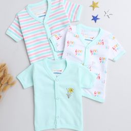 BUMZEE Cotton Knit Half Sleeves Jhablas with Stripes & Floral Print Pack of 3 - Sea Green-image-21