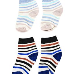 Kid-O-World Pack Of 2 Cotton Striped Socks - Blue & Beige-image-94