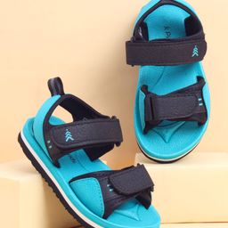 Pine Kids Solid Sandals With Velcro Closure - Teal Blue & Black-image-7