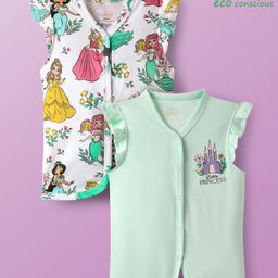 Babyoye Disney Interlock Knit Frill Sleeves Jhablas With Disney Princess Graphics Pack of 2 - White & Light Green-image-38