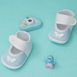 Neska Moda Butterfly Patch Detailed Velcro Closure Booties - White & Blue-picture-13