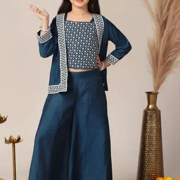 FASHION DREAM Girls Embroidered Crop Top Shrug With Palazzos Clothing Set-image-41