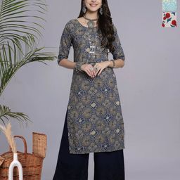 HERE&NOW Selection Of 3 Geometric Printed Round Neck Straight Kurtas-picture-44