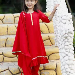 Thread & Button Girls Regular Kurta with Trousers & With Dupatta image 5