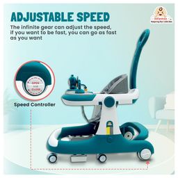 Infantso Teddy Steady 4-in-1 Baby Walker: Walker, Bouncer, Feeding Tray, & Push Toy - Adjustable Height & Speed - 6-24 Months - Green image 4