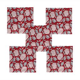 HANDICRAFT PALACE 6Pcs Maroon & White Floral Block Printed Cotton Dinner Table Napkins-48