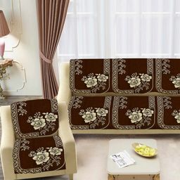 SAWNA HOMES Brown 6 Pieces Floral Printed 5 Seater Velvet Sofa Covers-image-95