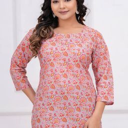 WESTERN COTTON Women Floral Printed Pure Cotton Straight Kurti-image-21